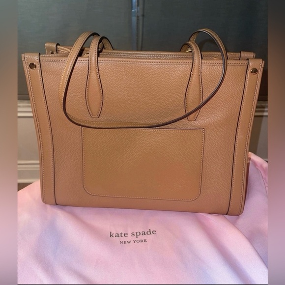 Kate Spade New York Bungalow Tan Pebbled Leather Medium Market Tote Shoulder Bag - Picture 6 of 9